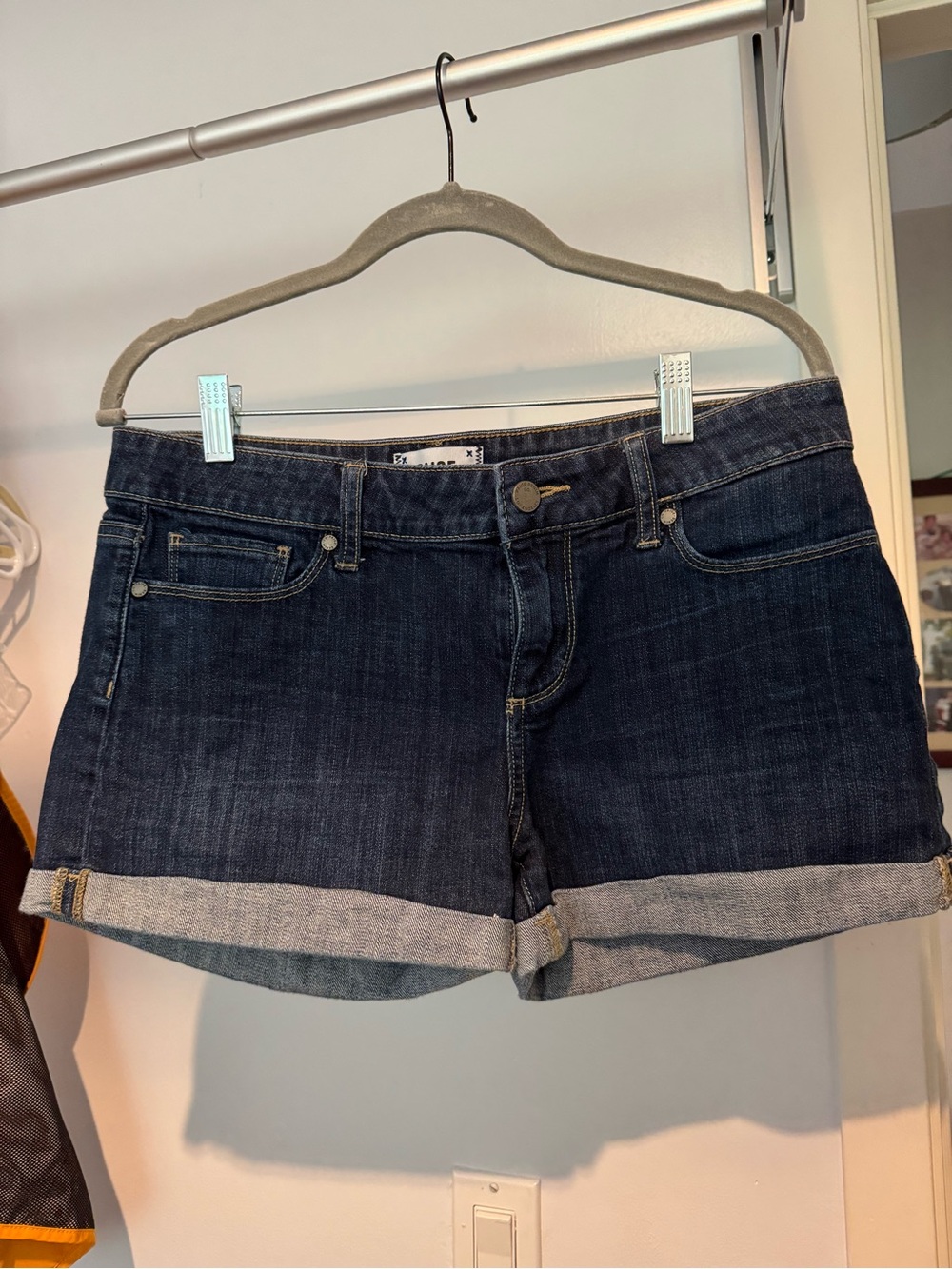 PAIGE Jimmy Jimmy Rolled Cuff Denim Shorts - Dark Wash - Size 29